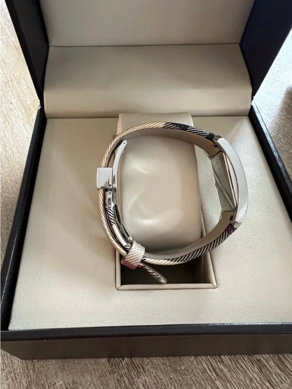 Burberry Plaid Strap Rectangular Watch in Beige, Black, Red